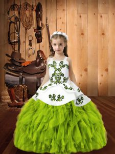  Straps Sleeveless Organza Little Girls Pageant Dress Wholesale Beading and Embroidery Lace Up