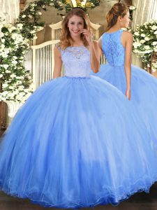  Baby Blue Sleeveless Tulle Clasp Handle 15 Quinceanera Dress for Military Ball and Sweet 16 and Quinceanera