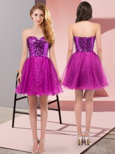  Sleeveless Tulle Mini Length Zipper Prom Dresses in Fuchsia with Sequins