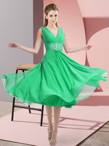 Flirting Turquoise Empire Chiffon V-neck Sleeveless Beading Knee Length Side Zipper Damas Dress