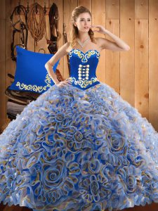 Sweet Multi-color Sweet 16 Dresses Military Ball and Sweet 16 and Quinceanera with Embroidery Sweetheart Sleeveless Sweep Train Lace Up