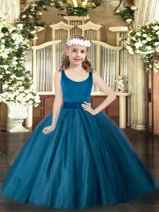 Glorious Scoop Sleeveless Zipper Girls Pageant Dresses Teal Tulle