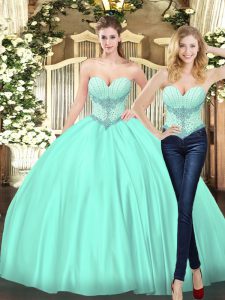 Popular Beading Quinceanera Gowns Apple Green Lace Up Sleeveless Floor Length