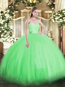  Floor Length Green Ball Gown Prom Dress Tulle Sleeveless Beading
