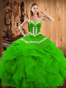 High Class Sleeveless Embroidery and Ruffles Lace Up Vestidos de Quinceanera