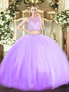 Graceful Floor Length Zipper Sweet 16 Dress Lavender for Military Ball and Sweet 16 and Quinceanera with Beading
