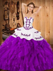 Simple Eggplant Purple Quinceanera Dresses Military Ball and Sweet 16 and Quinceanera with Embroidery and Ruffles Strapless Sleeveless Lace Up