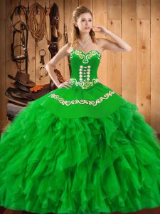 Classical Sweetheart Sleeveless Lace Up Quinceanera Dresses Green Satin and Organza
