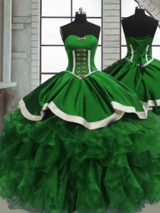 Custom Designed Green Lace Up Sweet 16 Quinceanera Dress Beading and Ruffles Sleeveless Floor Length