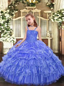  Lavender Ball Gowns Straps Sleeveless Organza Floor Length Lace Up Beading and Ruffled Layers and Pick Ups Little Girl Pageant Gowns