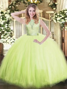 Fashion Floor Length Yellow Green Ball Gown Prom Dress Scoop Sleeveless Backless
