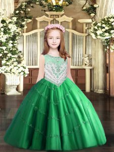 Hot Selling Scoop Sleeveless Tulle Little Girls Pageant Dress Wholesale Beading and Appliques Zipper