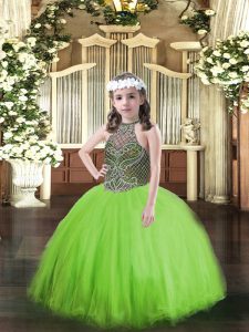  Halter Top Sleeveless Tulle Little Girl Pageant Dress Beading Lace Up
