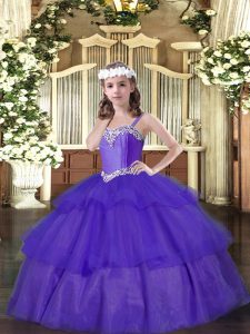 Elegant Floor Length Purple Party Dresses Straps Sleeveless Lace Up