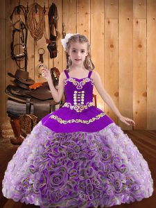  Sleeveless Fabric With Rolling Flowers Floor Length Lace Up Party Dress Wholesale in Multi-color with Embroidery and Ruffles