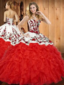 Wine Red Sleeveless Embroidery and Ruffles Floor Length Quinceanera Dresses