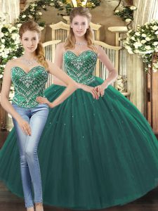 Dramatic Floor Length Two Pieces Sleeveless Dark Green Sweet 16 Dresses Lace Up