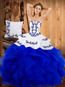 Sophisticated Embroidery Quince Ball Gowns Blue Lace Up Sleeveless Floor Length