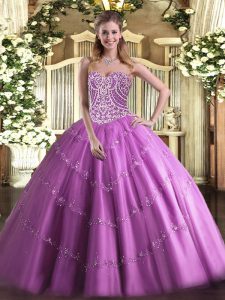  Lilac 15 Quinceanera Dress Military Ball and Sweet 16 and Quinceanera with Beading Sweetheart Sleeveless Lace Up