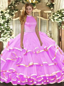  Lilac Sleeveless Beading and Ruffled Layers Floor Length Quinceanera Gowns