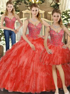 Beautiful Organza Sleeveless Floor Length Sweet 16 Dresses and Beading and Ruffles
