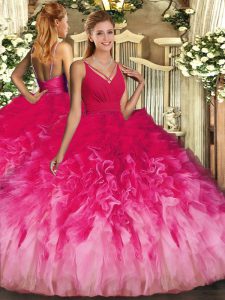  Multi-color Backless Ball Gown Prom Dress Beading and Ruffles Sleeveless Floor Length