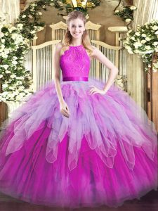 Charming Multi-color Organza Zipper Scoop Sleeveless Floor Length Sweet 16 Dresses Ruffles