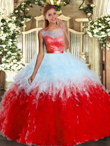 Graceful Ball Gowns Sweet 16 Dress Multi-color Scoop Organza Sleeveless Floor Length Backless