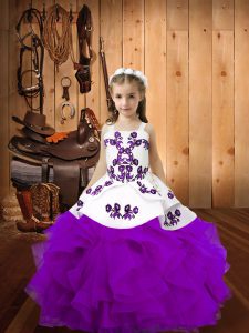  Eggplant Purple Sleeveless Embroidery and Ruffles Floor Length Party Dress for Toddlers