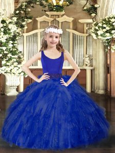 Modern Royal Blue Kids Formal Wear Party and Quinceanera with Beading and Ruffles Scoop Sleeveless Zipper