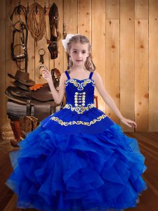 Floor Length Royal Blue Kids Formal Wear Straps Sleeveless Lace Up
