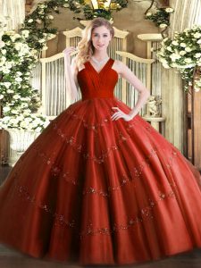  Floor Length Ball Gowns Sleeveless Rust Red Ball Gown Prom Dress Zipper