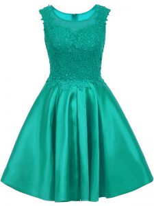 Elegant Turquoise A-line Scoop Sleeveless Satin Mini Length Zipper Lace Dama Dress