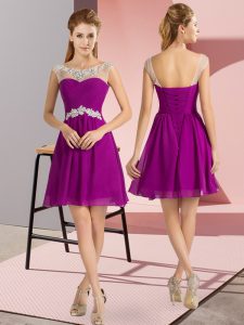  Fuchsia Cap Sleeves Chiffon Lace Up Dress for Prom for Prom and Party