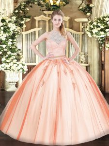  Floor Length Two Pieces Sleeveless Orange Quince Ball Gowns Zipper