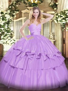  Floor Length Lavender Quinceanera Dress Taffeta Sleeveless Beading and Ruffled Layers