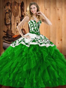 Stunning Green Sleeveless Floor Length Embroidery and Ruffles Lace Up Quinceanera Gowns