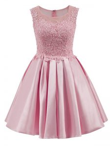 Fashionable Scoop Sleeveless Zipper Court Dresses for Sweet 16 Baby Pink Satin