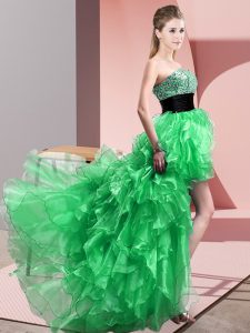 Charming Beading and Ruffles Green Lace Up Sleeveless High Low