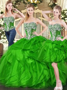  Ruffles Quinceanera Gowns Green Lace Up Sleeveless Floor Length