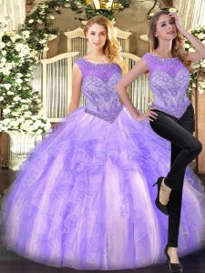  Lilac Sleeveless Floor Length Beading and Ruffles Zipper Sweet 16 Quinceanera Dress