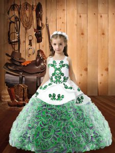  Sleeveless Floor Length Embroidery and Ruffles Lace Up Party Dress for Girls with Multi-color