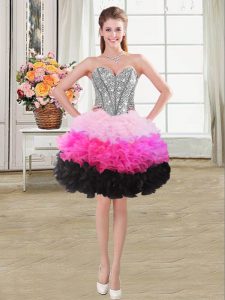 Smart Multi-color Lace Up Sweetheart Beading and Ruffles Homecoming Dress Organza Sleeveless
