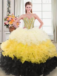  Sleeveless Beading and Ruffles Zipper Ball Gown Prom Dress