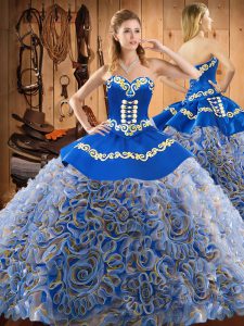 Comfortable Multi-color Lace Up Vestidos de Quinceanera Embroidery Sleeveless Sweep Train