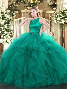 Popular Turquoise Scoop Neckline Ruffles 15th Birthday Dress Sleeveless Clasp Handle