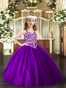 Custom Made Floor Length Lace Up Party Dress Wholesale Purple for Party and Quinceanera with Beading