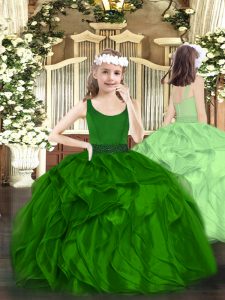 Custom Designed Dark Green Scoop Neckline Beading and Ruffles Party Dresses Sleeveless Zipper