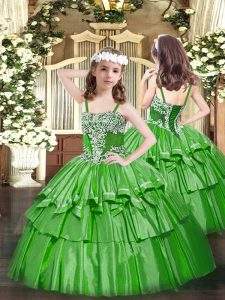  Floor Length Ball Gowns Sleeveless Green Kids Formal Wear Lace Up