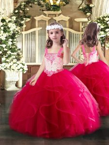  Floor Length Ball Gowns Sleeveless Hot Pink Child Pageant Dress Lace Up